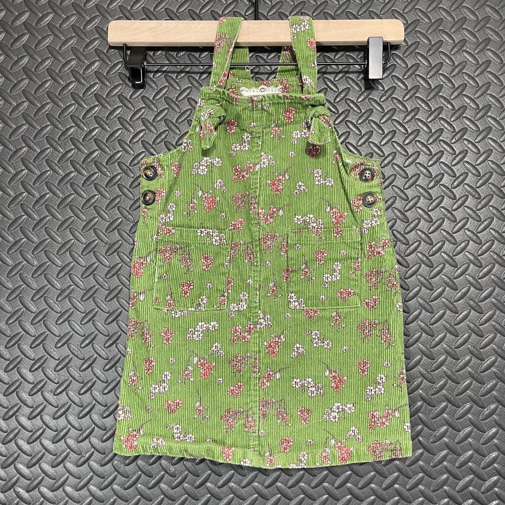 Btween Green Floral Pattern Corduroy Spring Dress Girls Casual Wear Comfort 4T‎